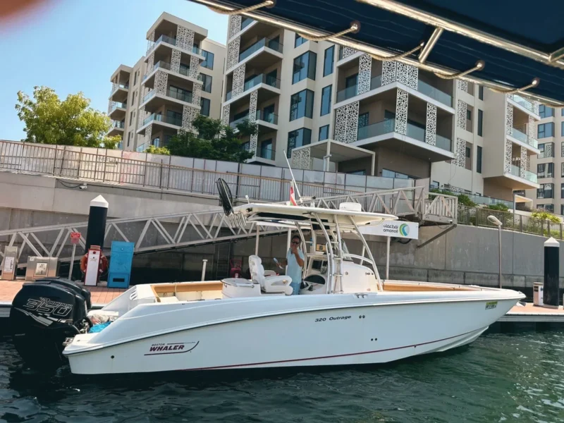 The boat moored at the marina