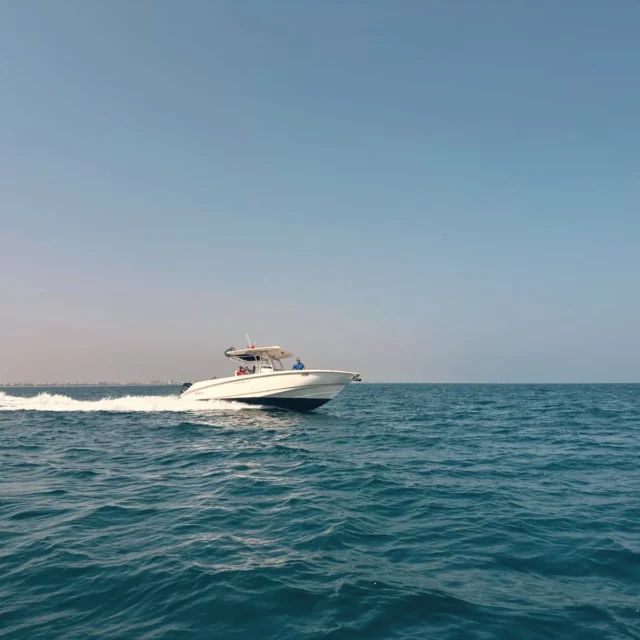 A Burmae boat under way on open water