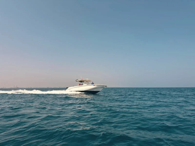 A Burmae boat under way on open water