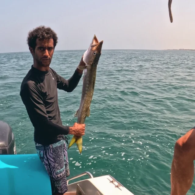 A barracuda landed on the boat