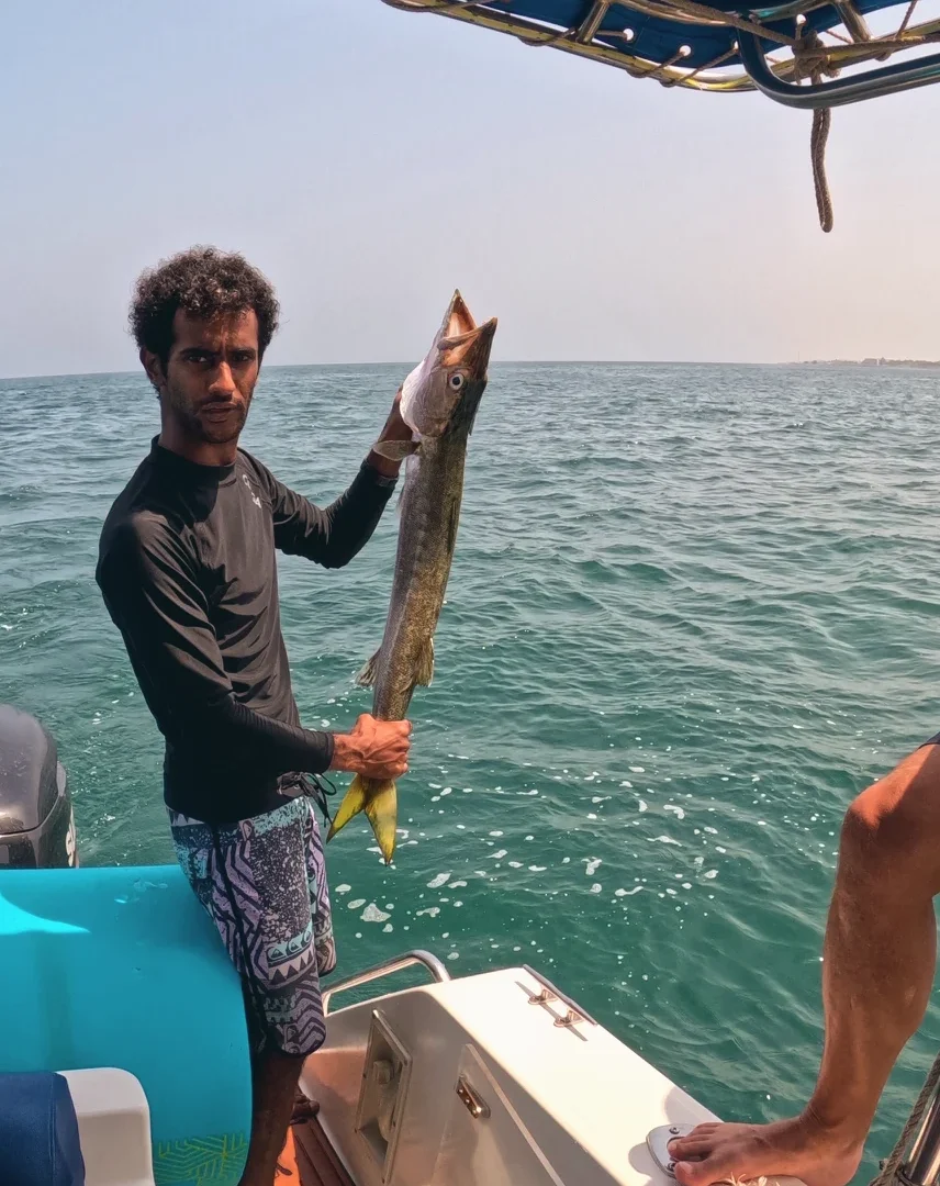 A barracuda landed on the boat